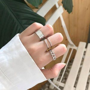Set of 3 Beautiful Silver Geometric Rings